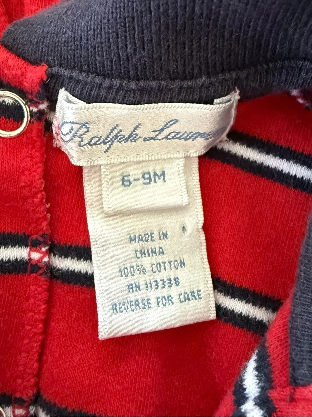 Ralph Lauren Footed One-Piece Collared Red & Navy Striped Sz 6-9m